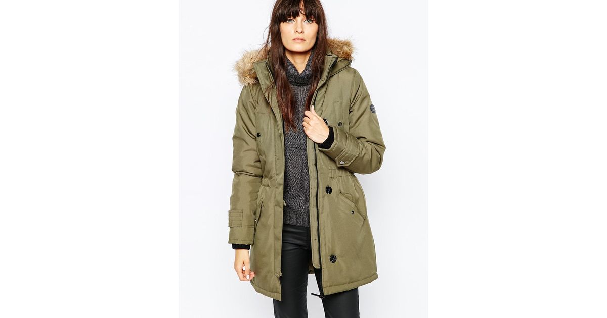 Parka With Faux Fur Hood Green -