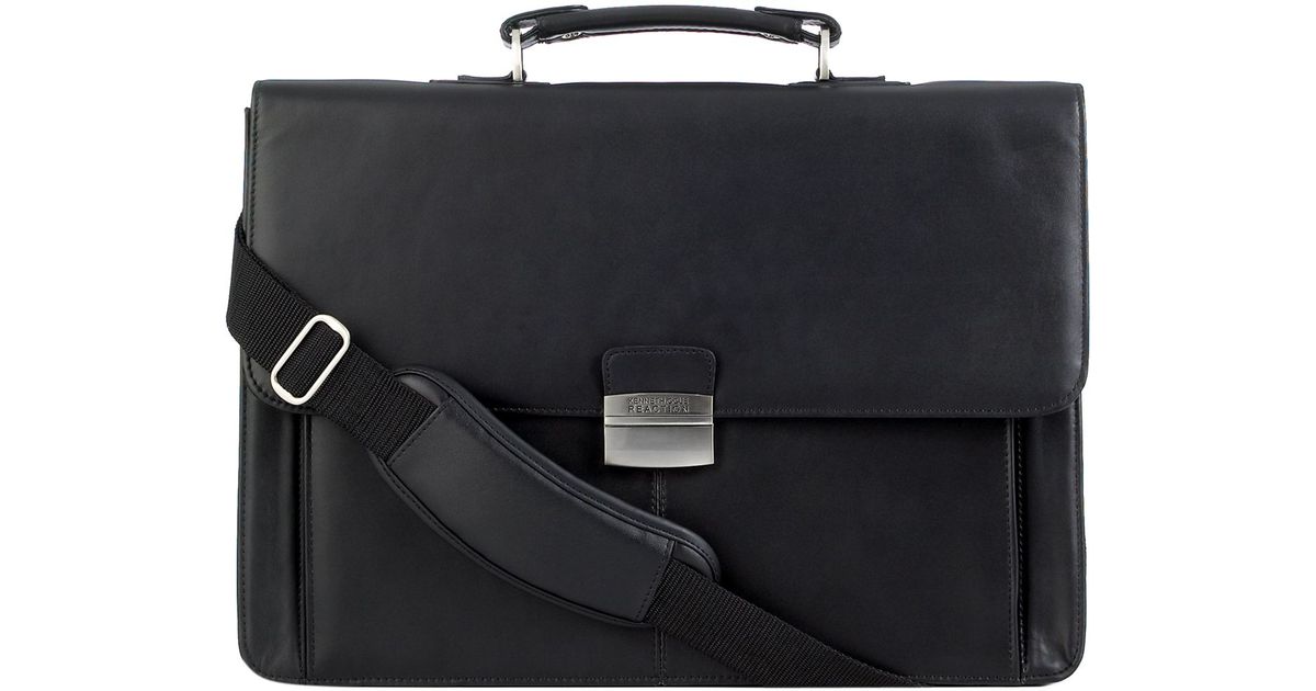 kenneth cole reaction manhattan leather double gusset laptop briefcase
