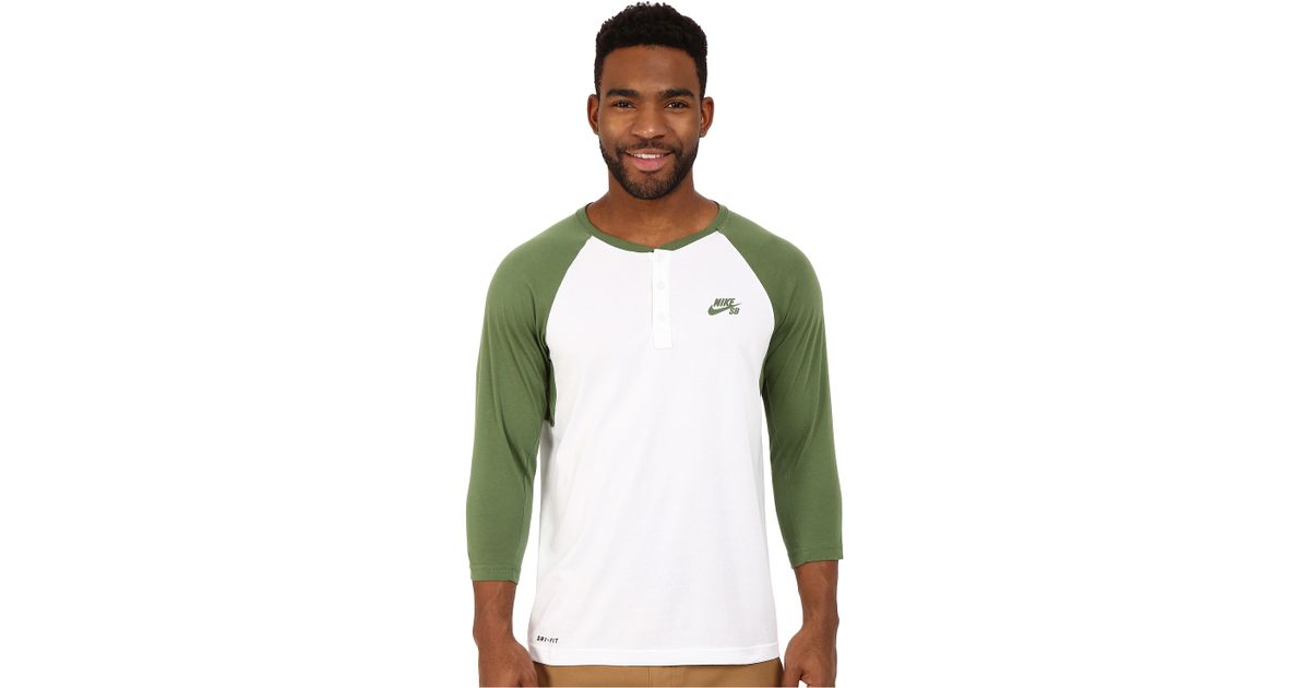 Nike Sb Dri-fit 3/4 Sleeve Henley Top in White for Men | Lyst