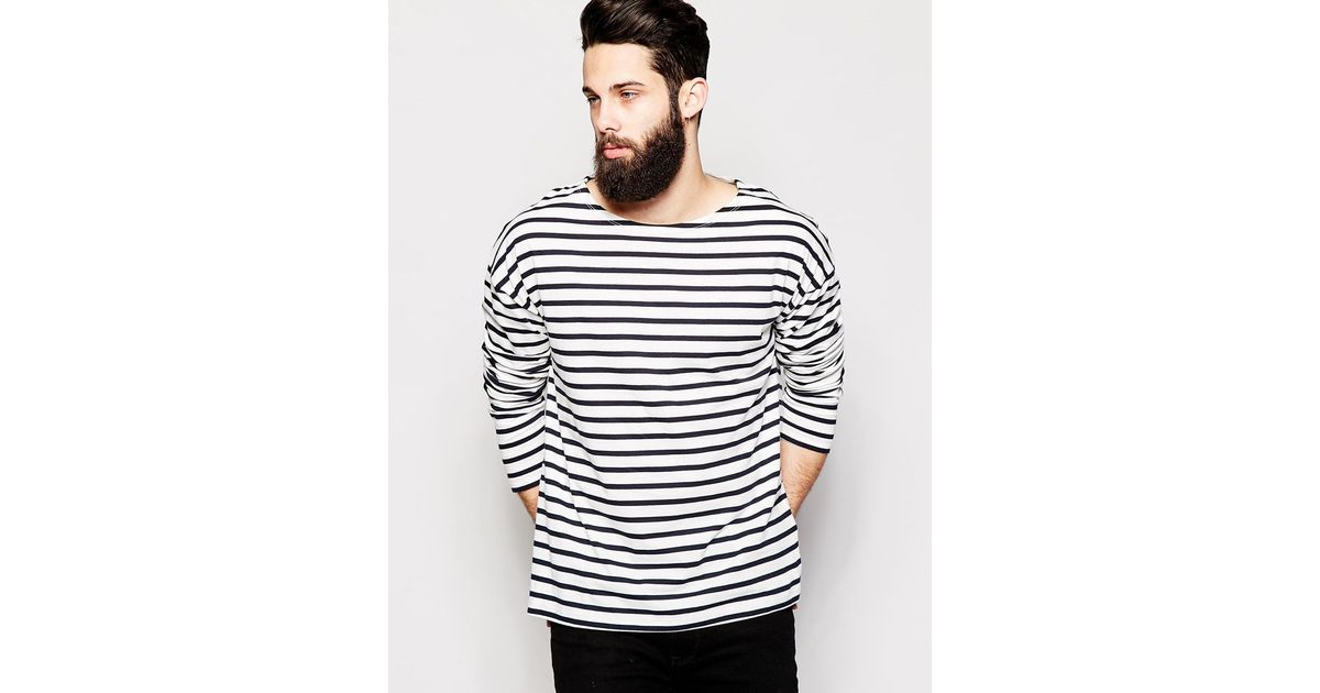 ASOS Oversized Striped Long Sleeve T-shirt With Boat Neck in Blue for Men |  Lyst