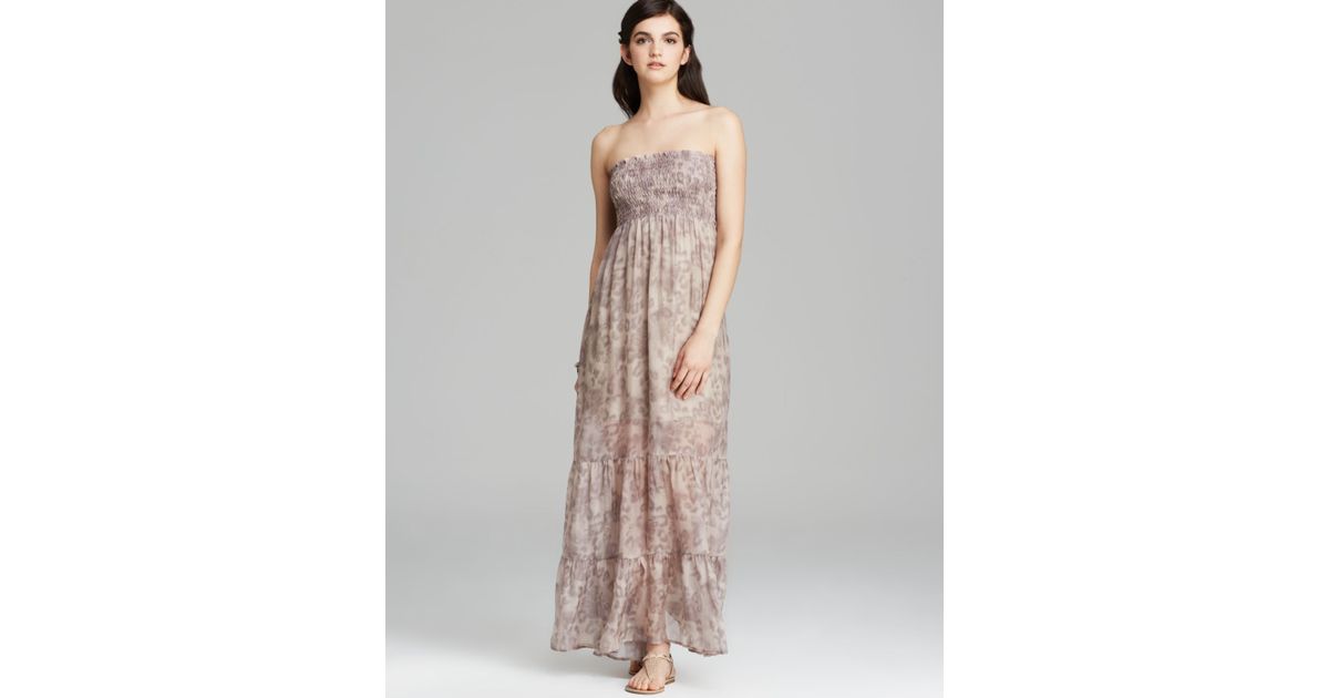 smocked tube maxi dress