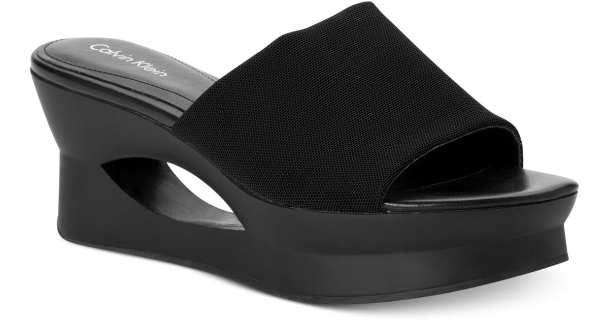 Calvin Klein Marjory Platform Wedge Sandals in Black | Lyst