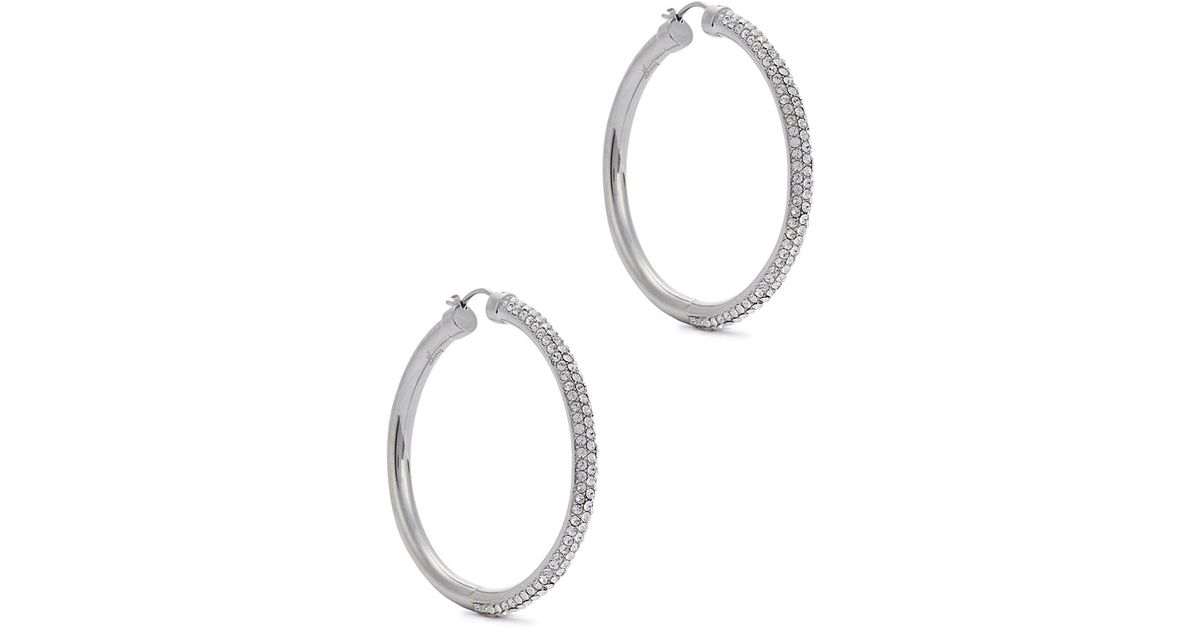 Dkny Glitz Silver Tone Hoop Earrings In Metallic Lyst