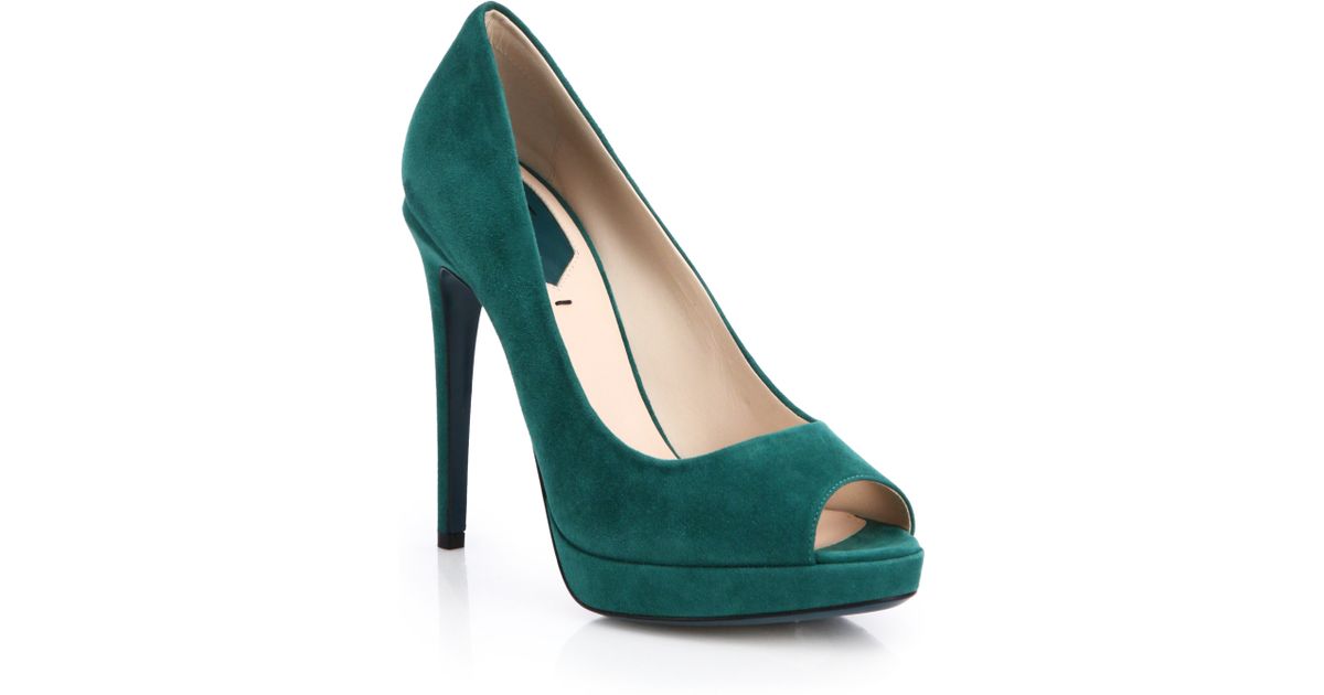green peep toe pumps