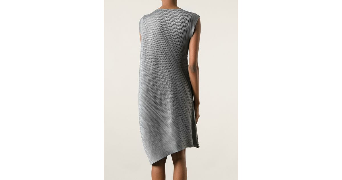 Pleats Please Issey Miyake Asymmetric Pleated Dress in Grey (Metallic) -  Lyst