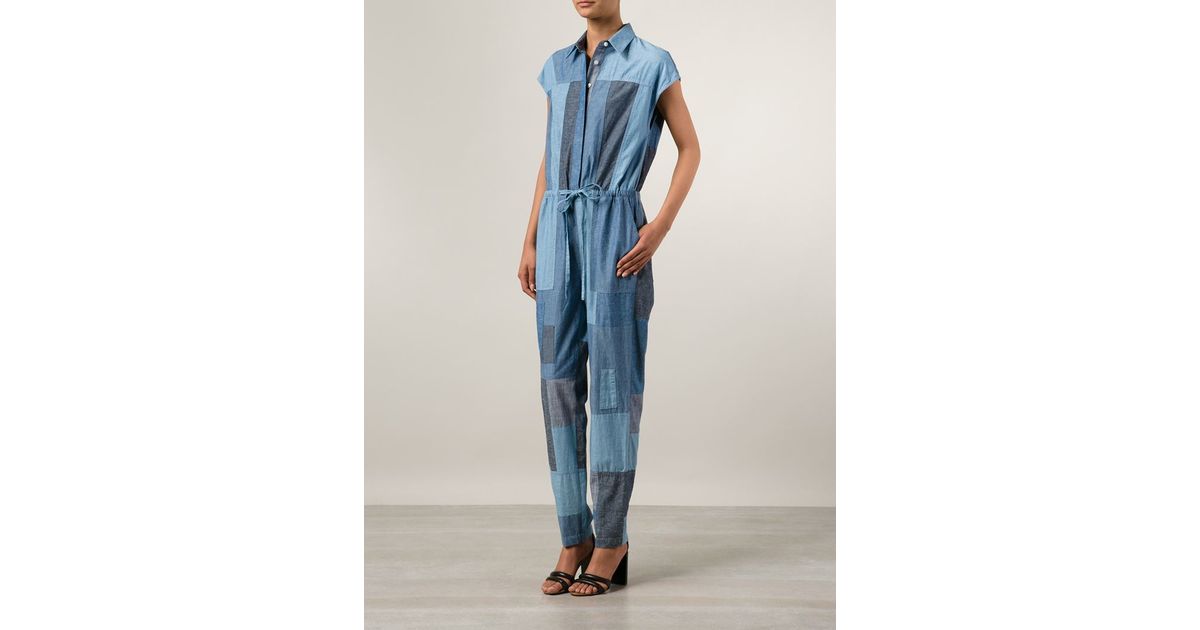 patchwork denim jumpsuit