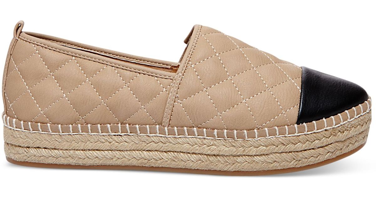 Steve Madden Women's Palamo Quilted Espadrille Flatform Flats in Natural/Black (Natural) - Lyst