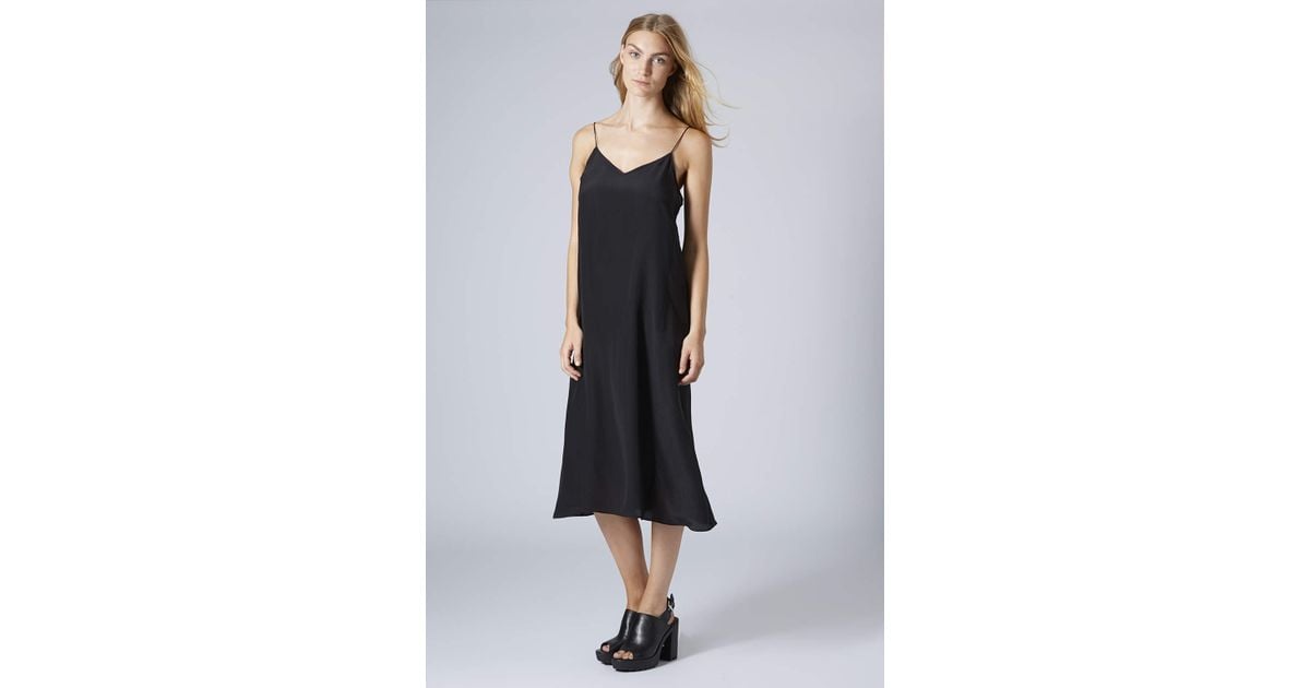 black silk slip dress midi
