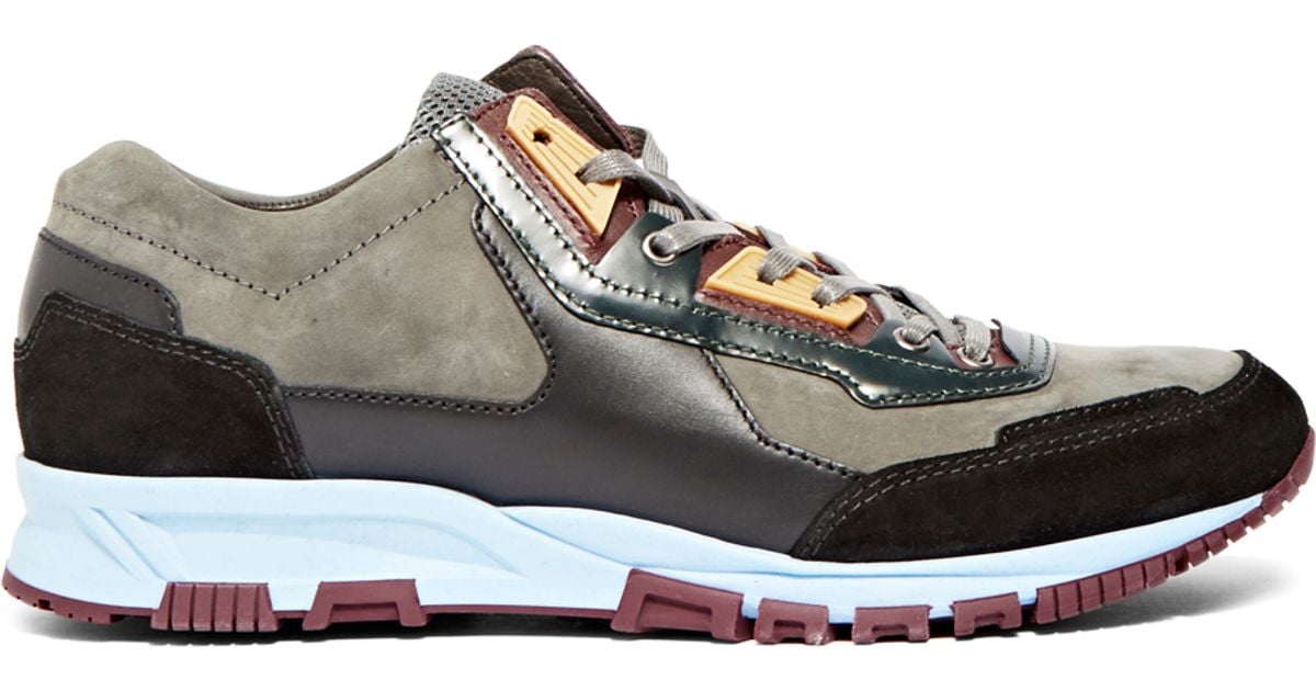 Lanvin Calfskin Nubuck Leather Running Sneakers in Gray for Men - Lyst