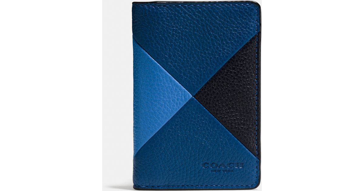 COACH Card Wallet In Patchwork Pebble Leather in Blue for Men