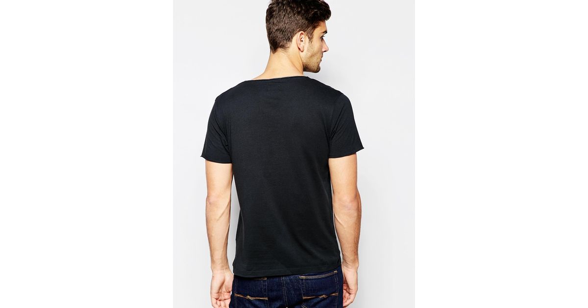 SELECTED Scoop Neck Tshirt With Raw Edge in Black for Men Lyst