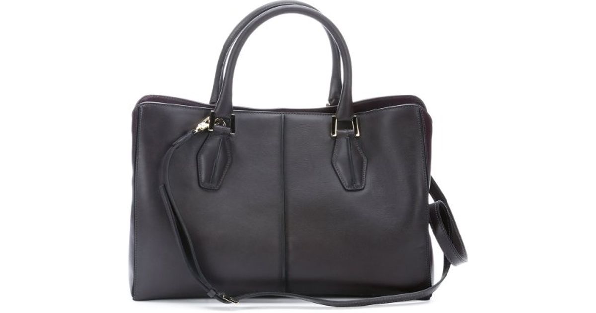 Tod\u0026#39;s Dark Grey And Bordeaux Colorblock Leather Convertible Tote ...  