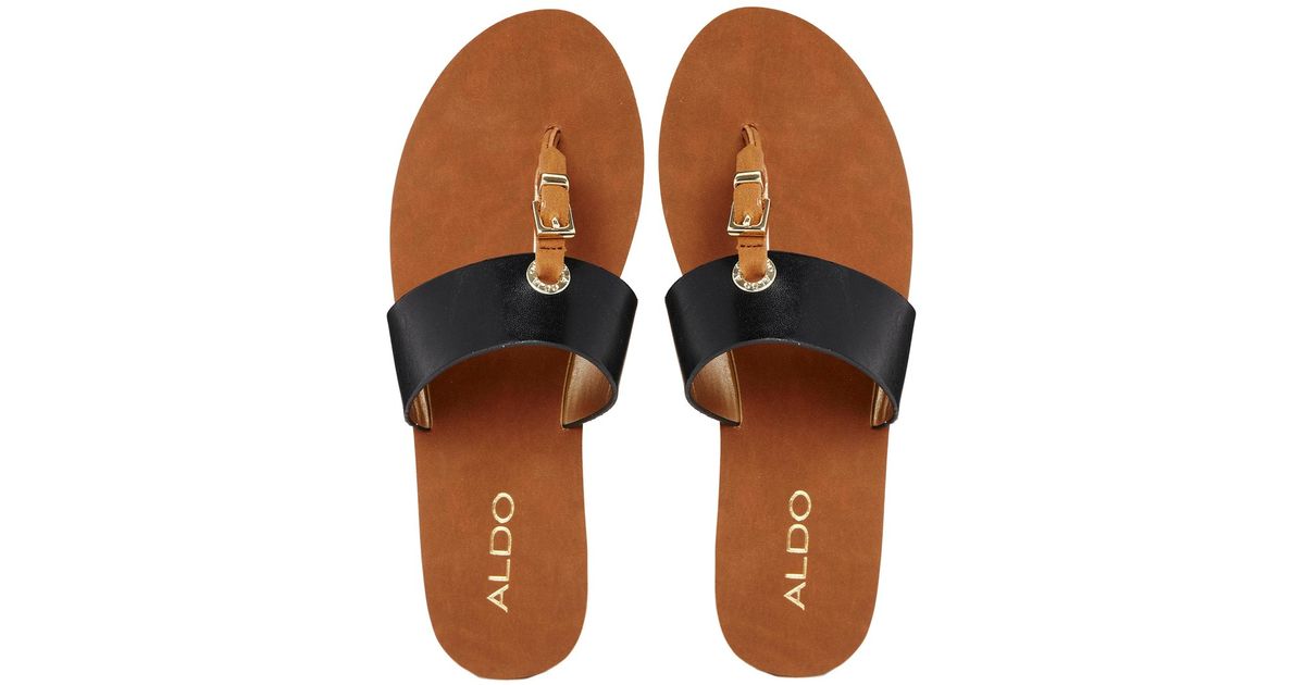 ALDO Thong Black Flat Sandals - Lyst
