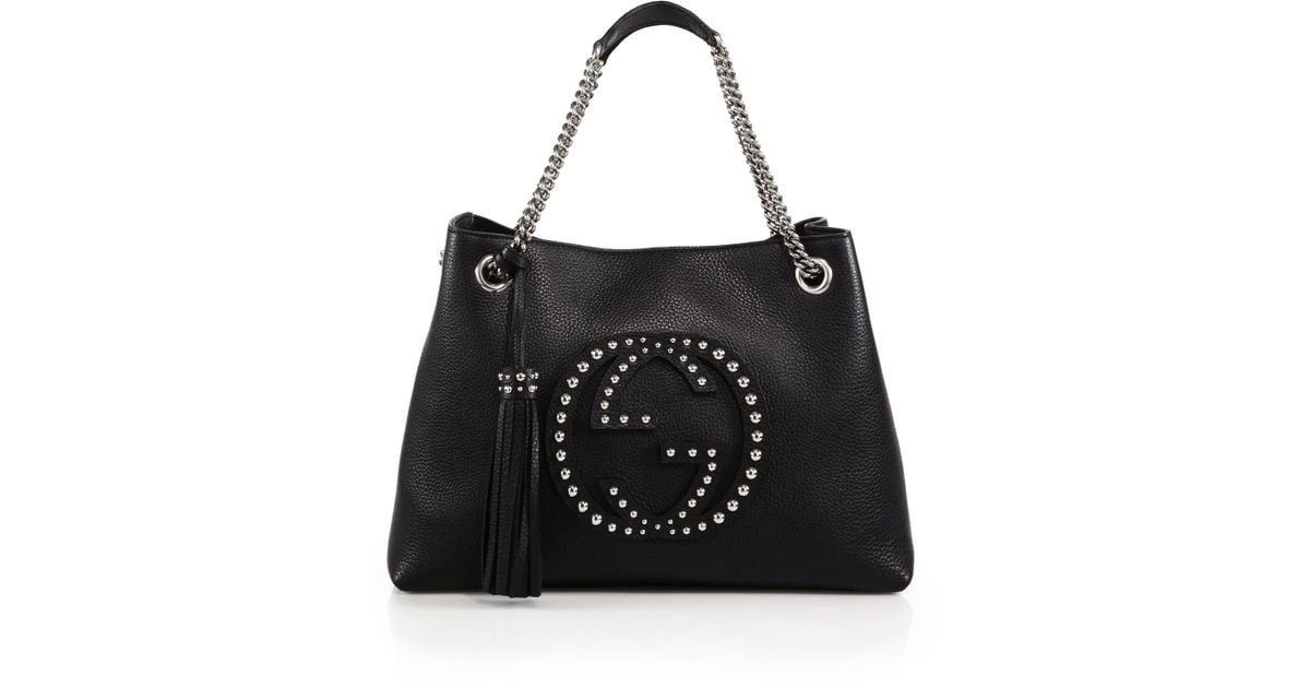 Gucci Soho Medium Studded Leather Chain Shoulder Bag in Black - Lyst