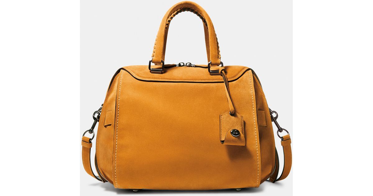 COACH Ace Satchel 28 In Suede in Brown | Lyst