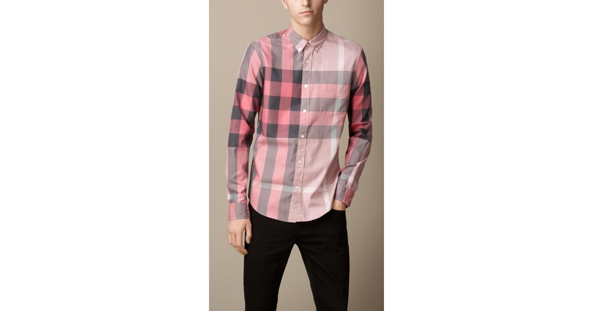 Burberry Giant Exploded Check Cotton Shirt in Pink for Men | Lyst
