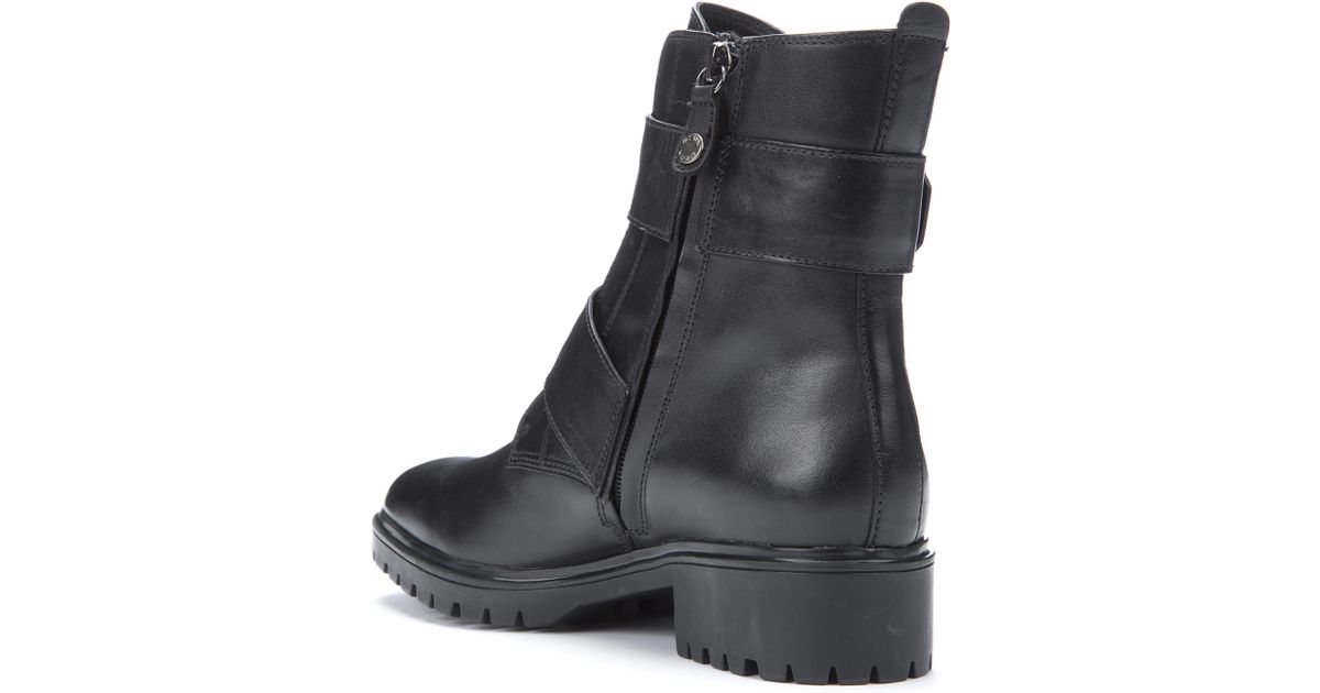 Geox Peaceful Twin Strap Buckle Ankle Boots in Black Leather Women Ankle Boots Geox PEACEFUL Ankle boots black,geox