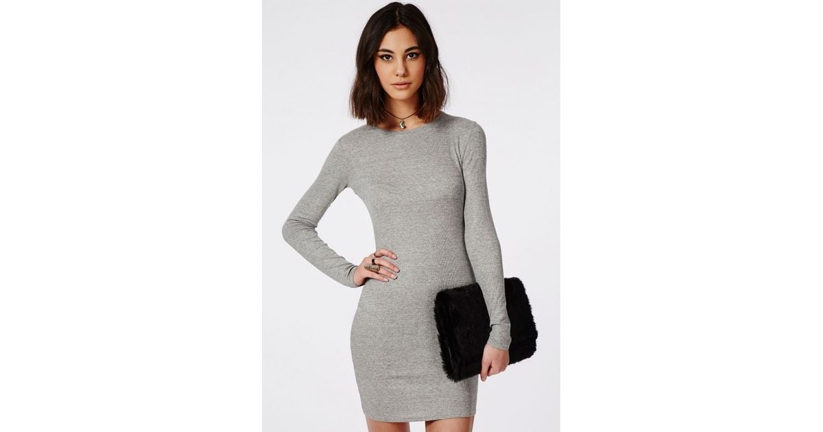 grey ribbed dress long sleeve