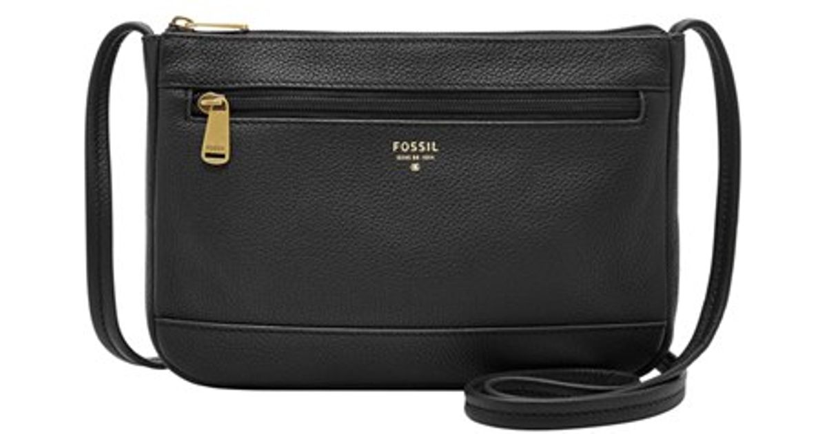fossil black leather crossbody purse