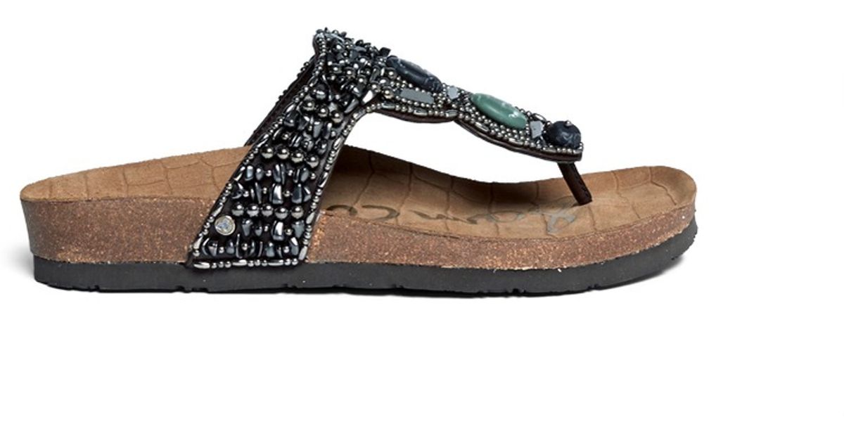 Sam Edelman Annalee Beaded Sandals in Metallic (Green) - Lyst
