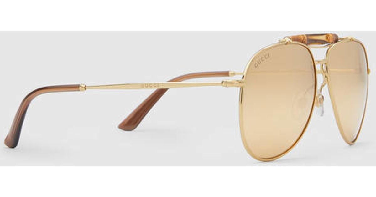 Gucci Gold Plated Aviator Sunglasses in 