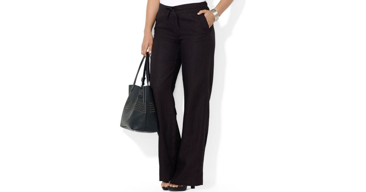 lyst lauren by ralph lauren plus size wideleg linen pants in black plus size wide leg jeans