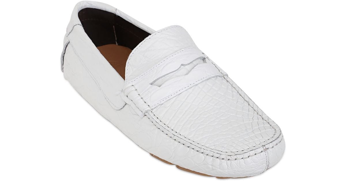 A Testoni Crocodile  Leather Driving Shoes  in White  for Men 