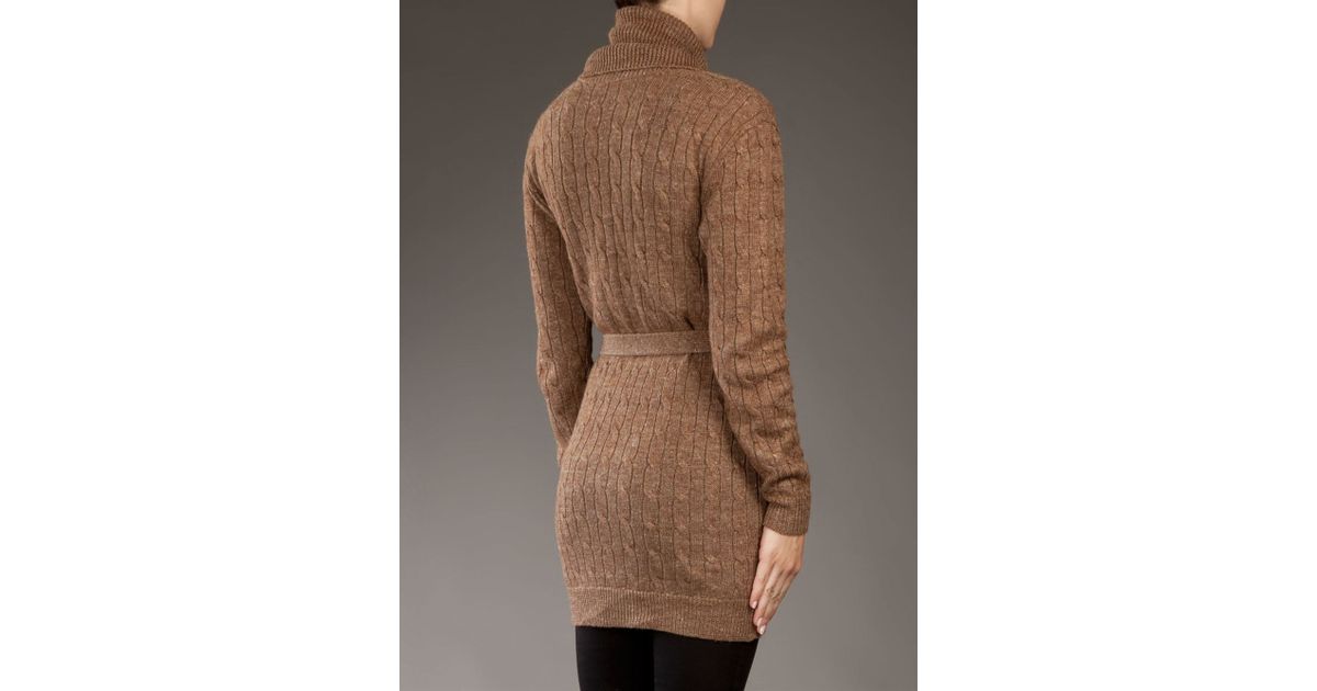 Ralph Lauren Belted Long Cardigan in Brown | Lyst