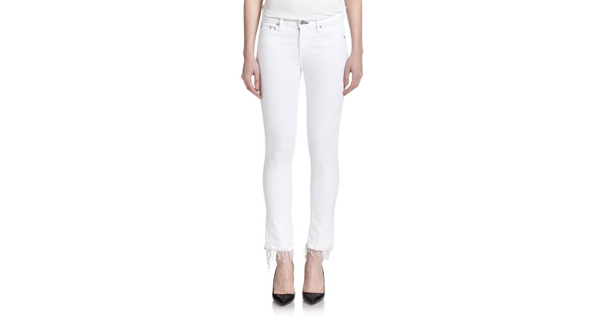 white frayed skinny jeans