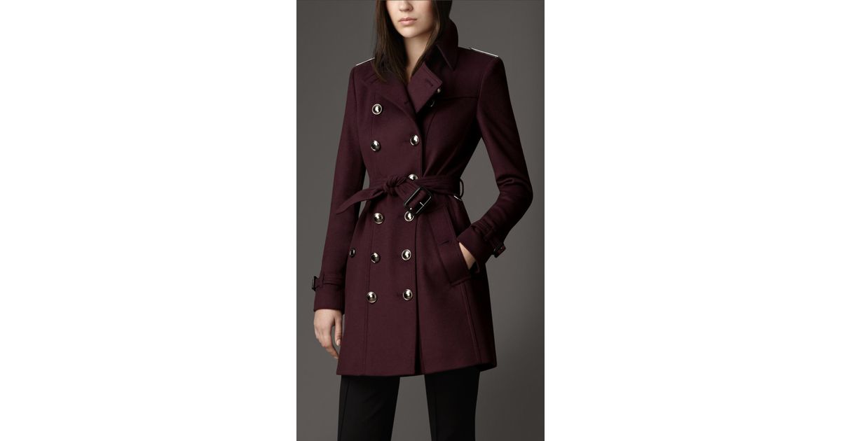 Burberry Midlength Slim Fit Wool Cashmere Trench Coat in Purple | Lyst