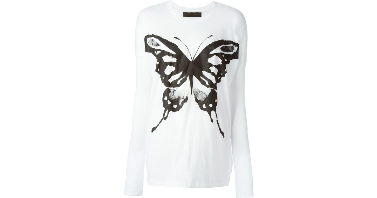 Norma Kamali Cotton Butterfly Print T Shirt In White Black Lyst