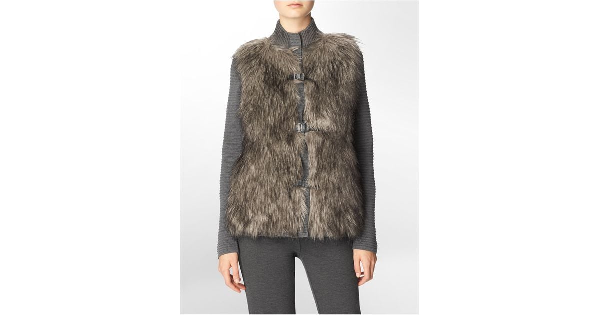 calvin klein faux fur vests