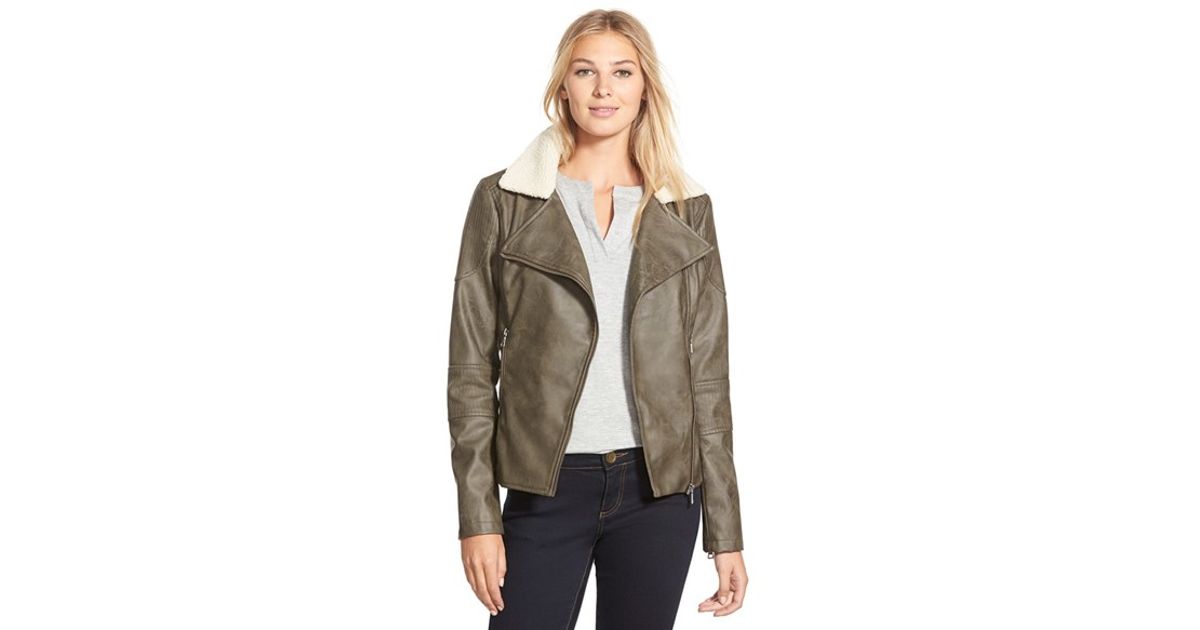 Lyst Sam Edelman Lauren Fuax Leather Moto Jacket In Gray