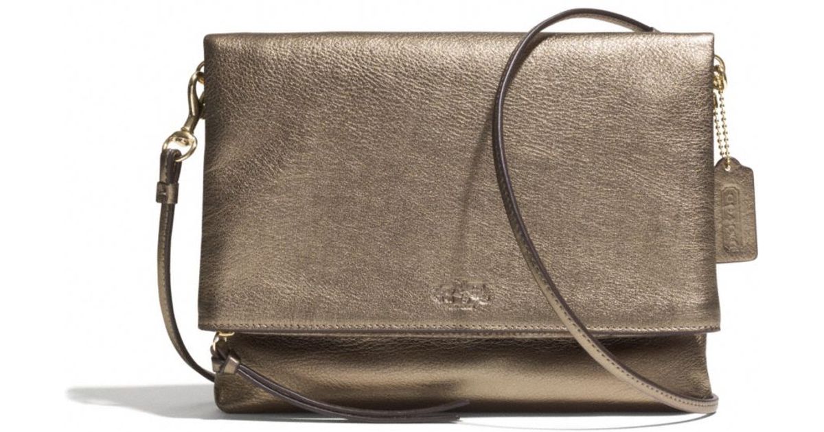 COACH Bleecker Foldover Crossbody in Metallic Leather Lyst