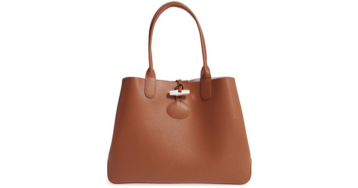 Lyst Longchamp Roseau Reversible Leather Tote In Brown