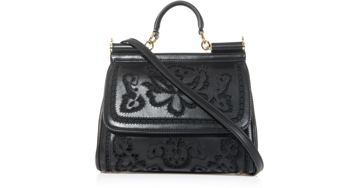 Dolce & Gabbana Sicily Embroidered Lasercut Leather Bag in Black | Lyst