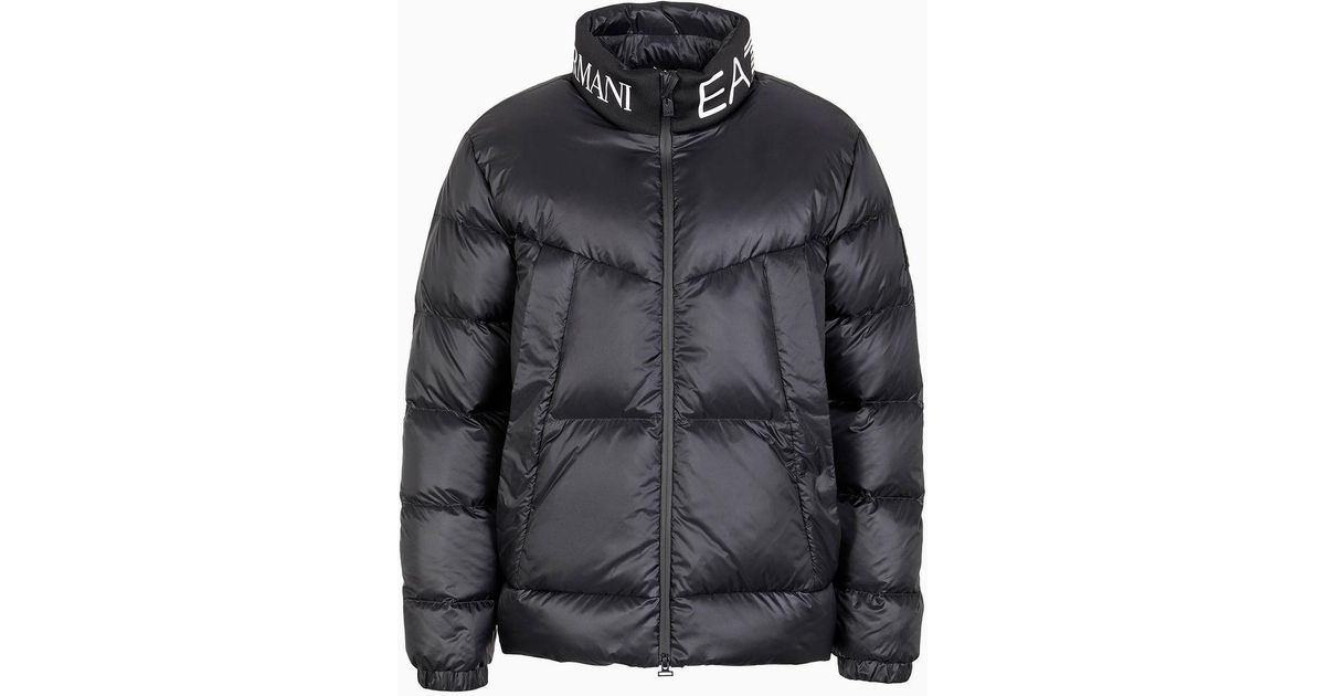 EA7 Down Jacket With Oversized Logo in Black for Men | Lyst