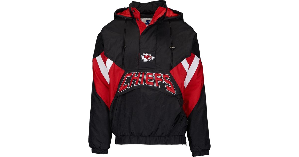 Starter Synthetic Kansas City Chiefs Nfl 1/2 Zip Hooded Pullover Jacket in Black/Red (Black) for