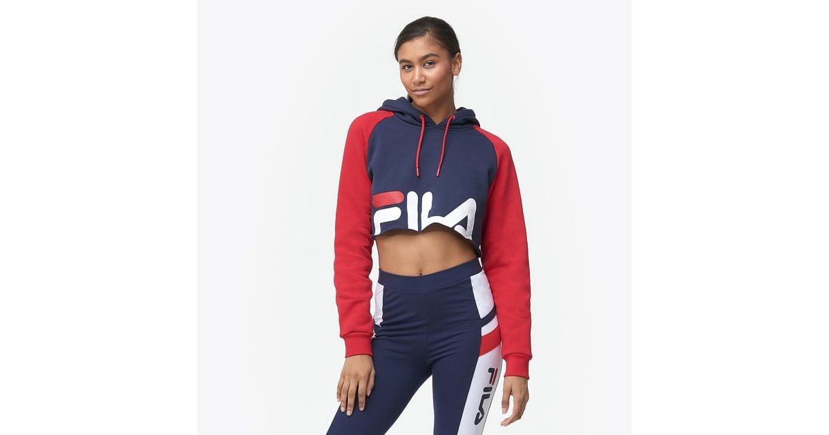 fila luciana navy & red crop hoodie