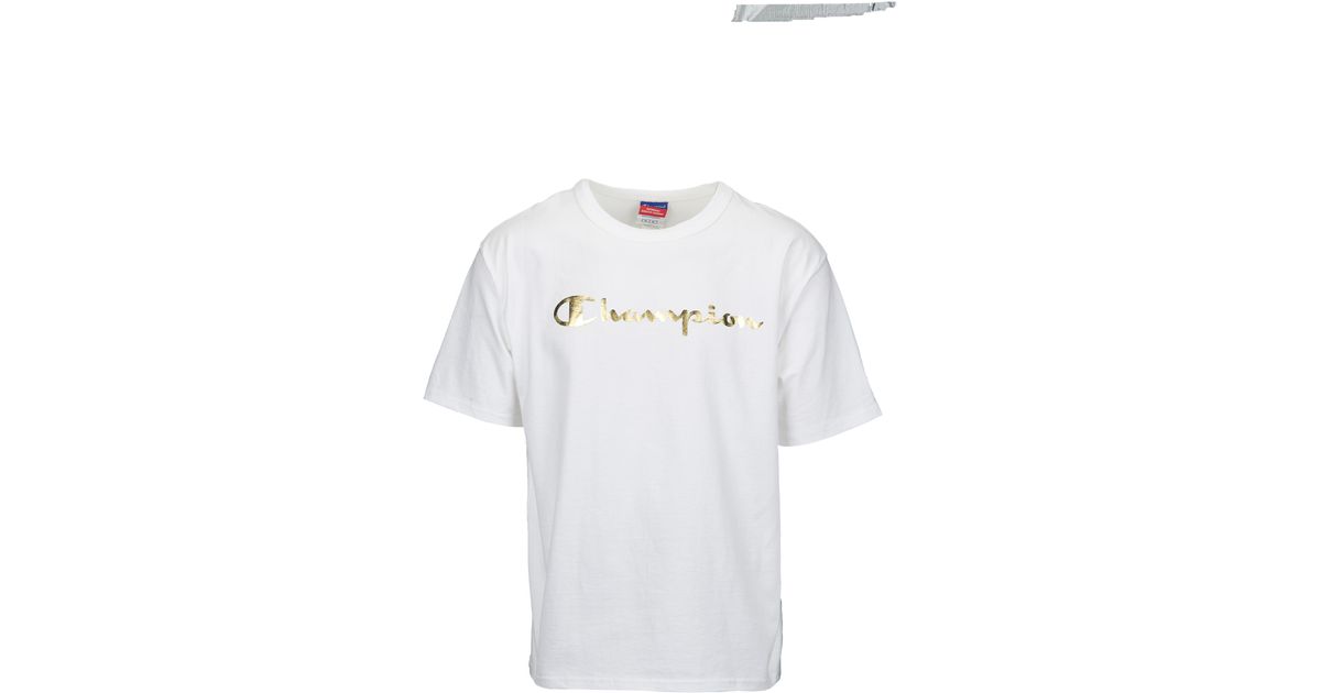 white and gold champion shirt