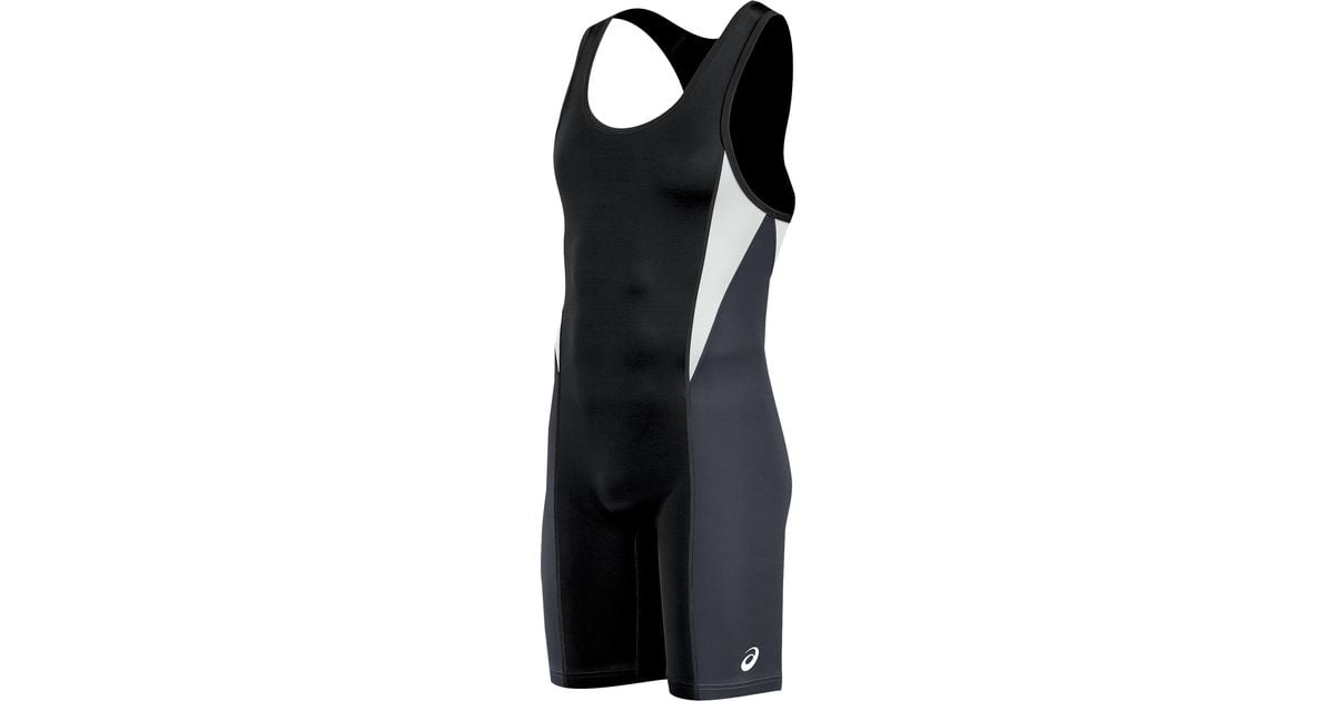 Asics Synthetic Legit Wrestling Singlet in Black/Steel Grey (Black) for