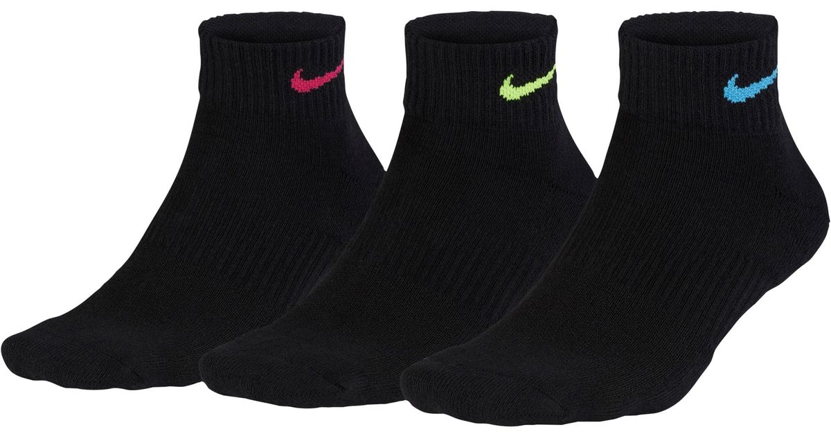 Nike Cotton 3 Pk Performance Cushioned Quarter Socks in Black Save 21
