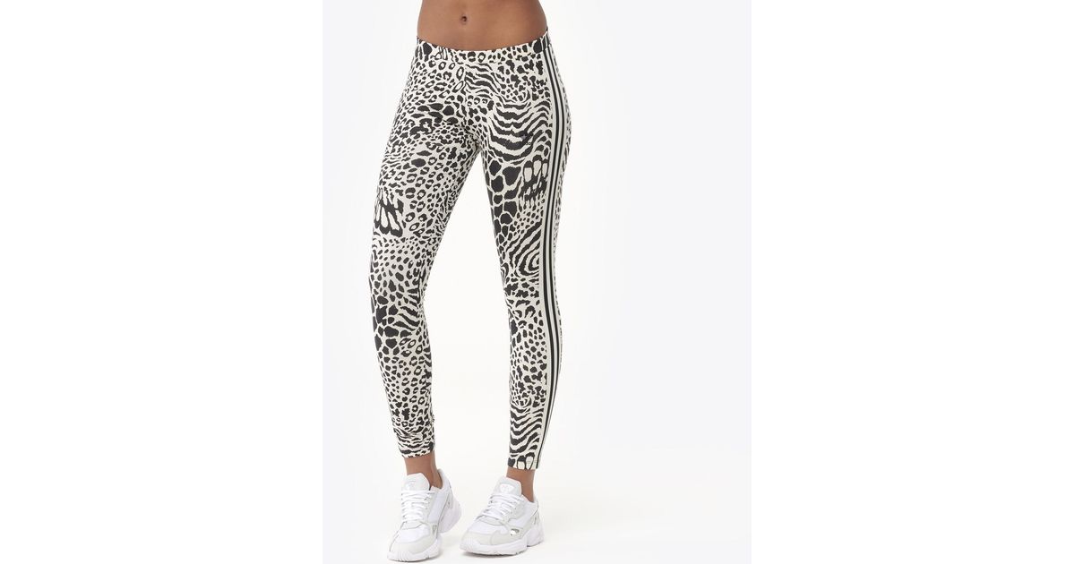 adidas Originals Cotton Animal Print 3 Stripe Leggings in Black | Lyst