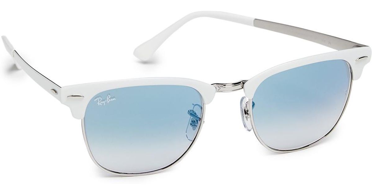 Ray Ban Clubmaster Metal Sunglasses In White Blue Blue For Men Lyst