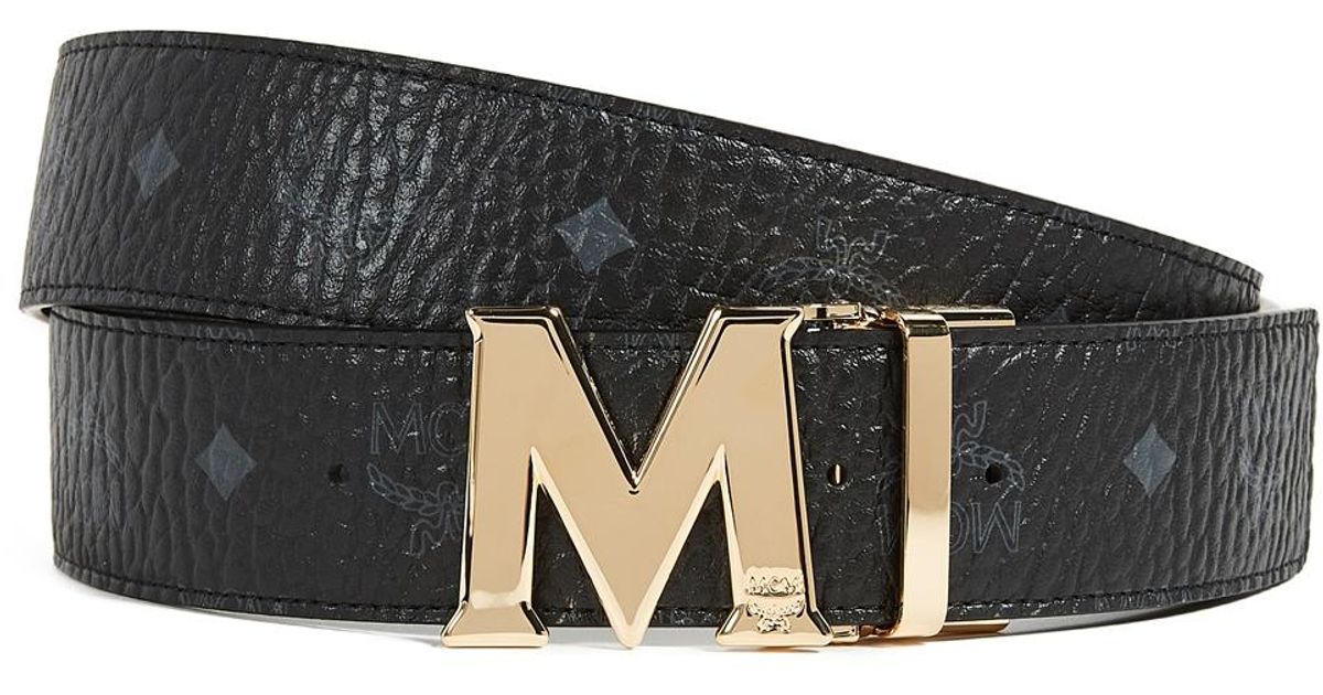 MCM Leather Gold M Buckle Reversible Belt in Black for Men Lyst