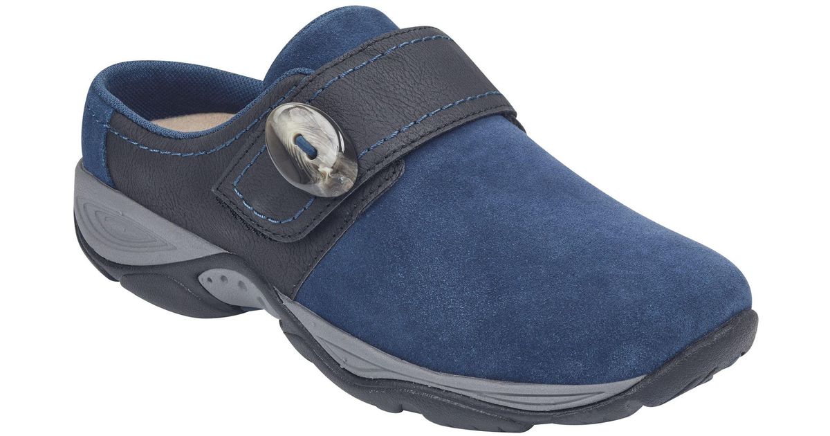 blue suede clogs