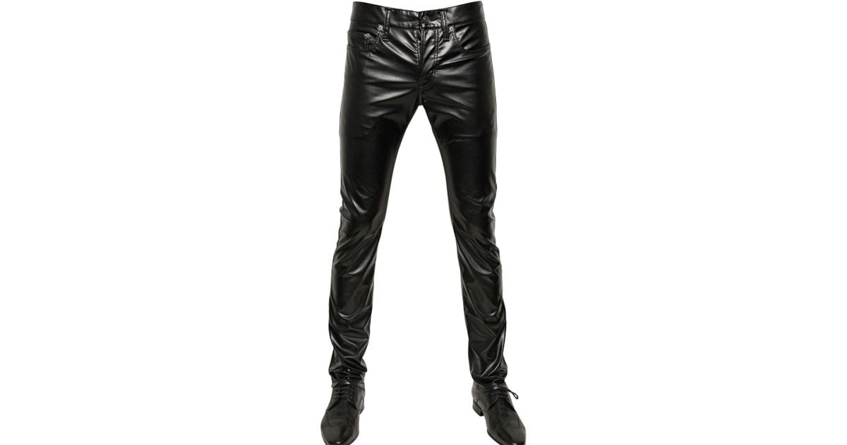 Saint laurent 17.5cm Stretch Faux Leather Jeans in Black for Men Lyst
