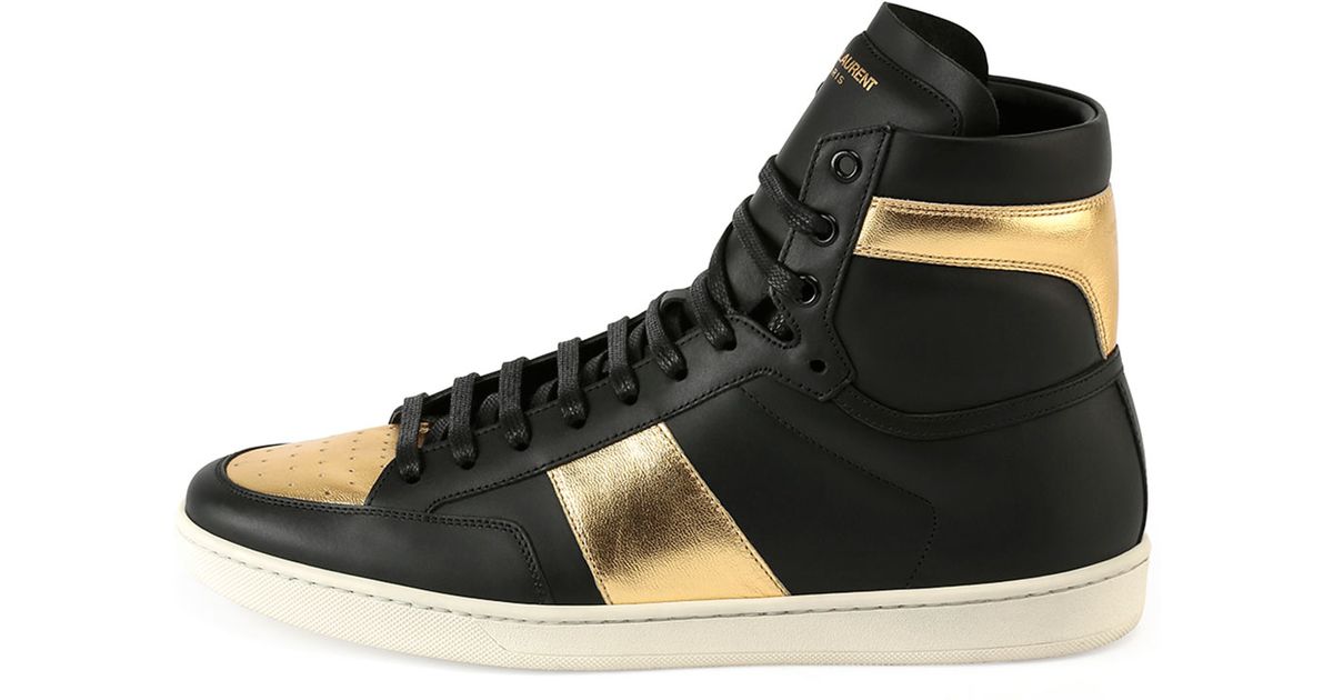 black and gold saint laurent sneakers