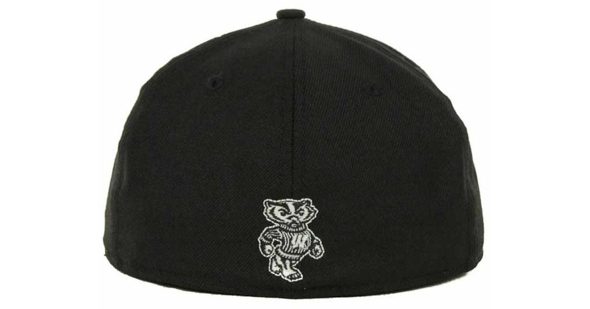 KTZ Wisconsin Badgers Black On Black With White 59Fifty Cap for