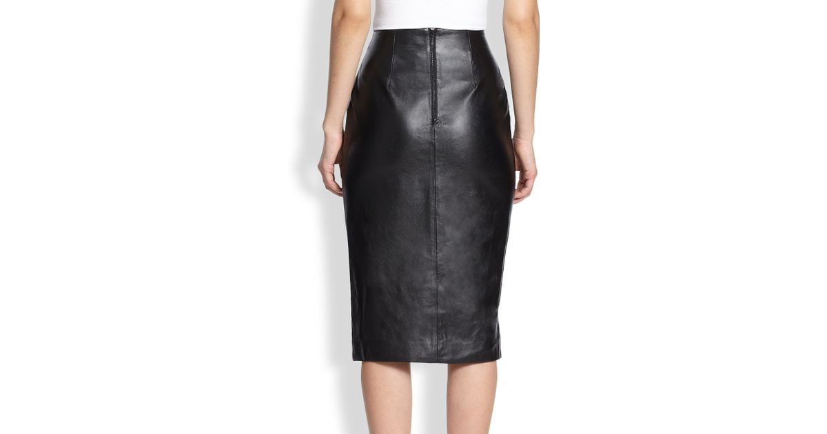 Nicholas Front Slit Leather Pencil Skirt In Black Lyst